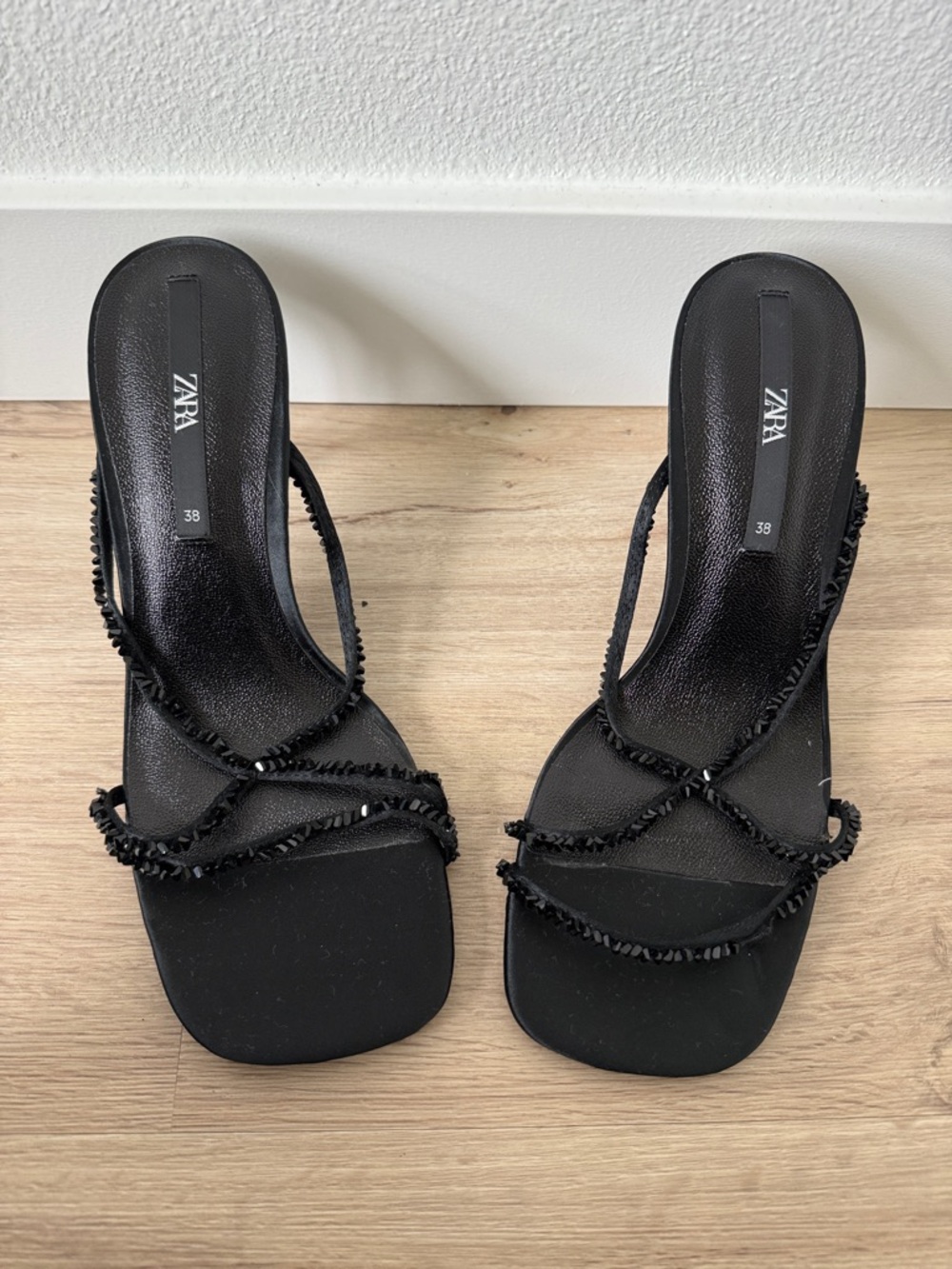 Zara Black Braided-Strap Square-Toe Heeled Sandals